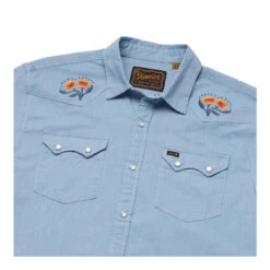 Howler Brothers Crosscut Deluxe Button Down Shirt -Campman Sales Store F23 Crosscut Snapshirt Poppies Angle WHITE 44199.1692646824