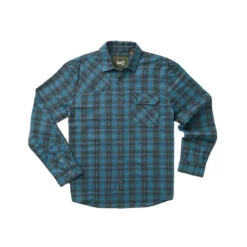 Howler Brothers Harker's Flannel Men's Button-Up -Campman Sales Store F23 Harkers Flannel Barrett Plaid Bluenote Flat copy 56775.1692730934